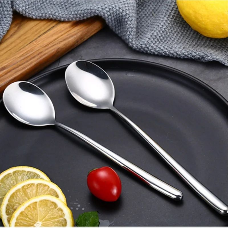 

304 Stainless Steel Spoons Long Handle Korean Soup Spoons Dinner Spoon Rice Salad Scoop Coffee Mixing Dessert Teaspoon Cutlery