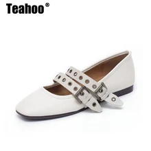 Teahoo/Модные балетки на плоской подошве с двумя пряжками и ремешками; туфли на плоской подошве с квадратным носком; женские кожаные мокасины; Лоферы без застежки; женская обувь для путешествий