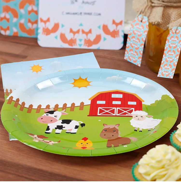 FENGRISE фермерские животные одноразовая посуда для вечеринки тарелка чашка день рождения товары для вечеринок ферма животные День Рождения украшения для детей