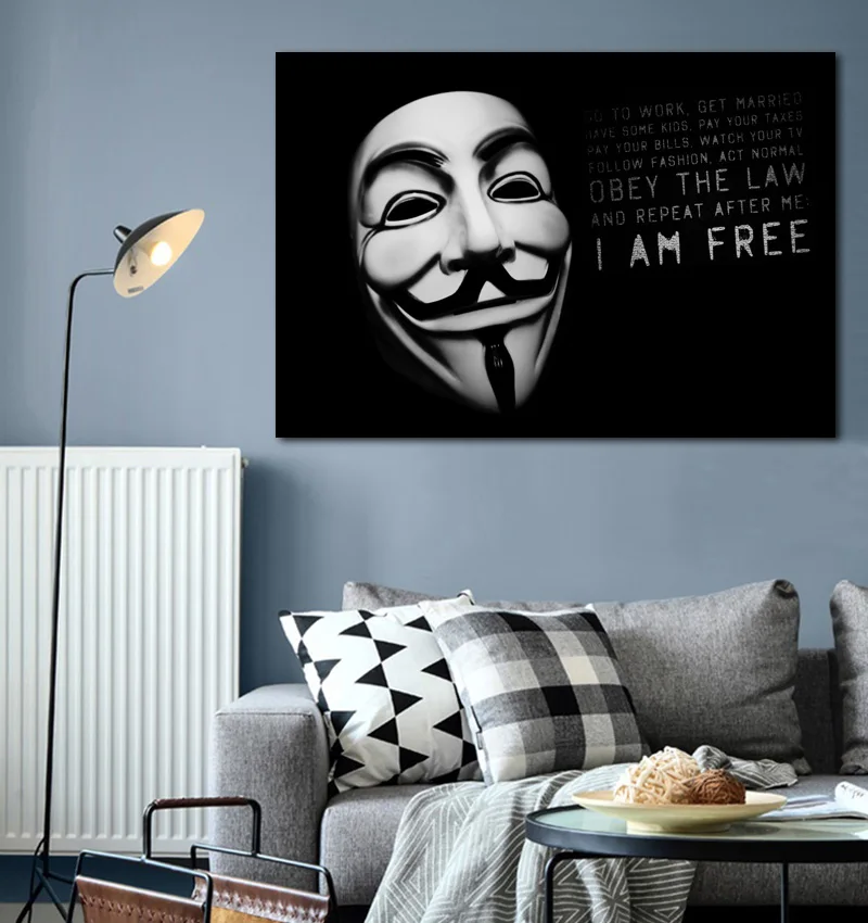

Images Anonymous Mask free freedom quote KA315 room home wall modern art decor wood frame poster