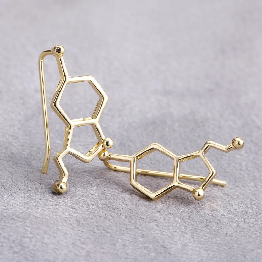 Oly2u New Fashion Serotonin Molecule Ear Climbers for Women Serotonin Molecule Structure ear crawler Gift for Girls ED153