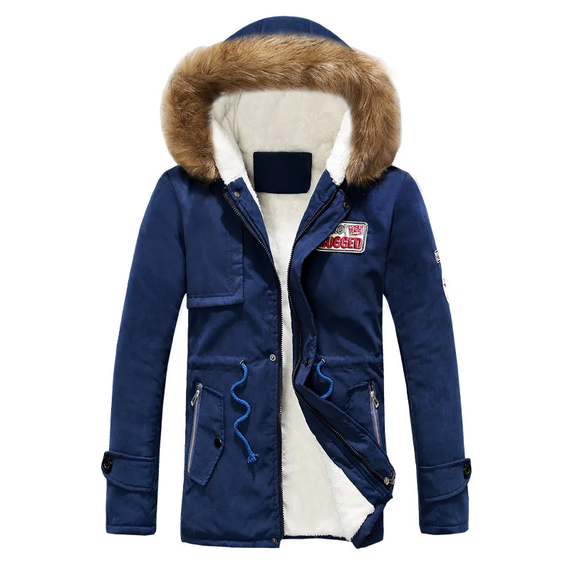 Утолщенная меховая верхняя одежда с капюшоном, мужская теплая куртка и пальто, зимняя куртка, Мужская парка, мужские пальто, повседневное мужское пальто, Veste Homme, топы - Цвет: Navy