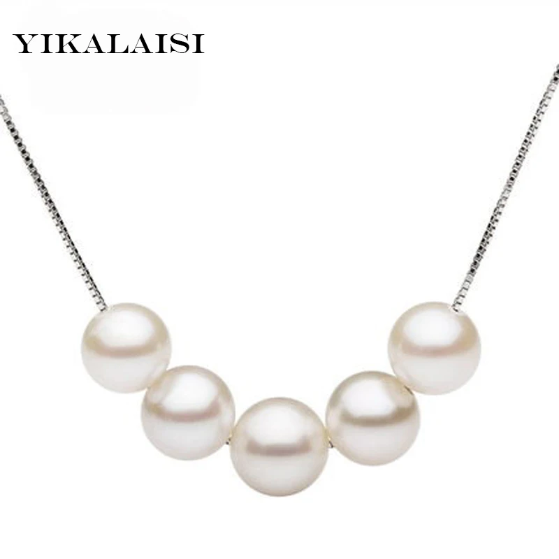 YIKALAISI 925 стерлингового серебра ювелирные изделия для жемчужное ожерелье для женщин жемчужные ювелирные изделия AAAA круг Подвески из натуральной жемчужины подарок