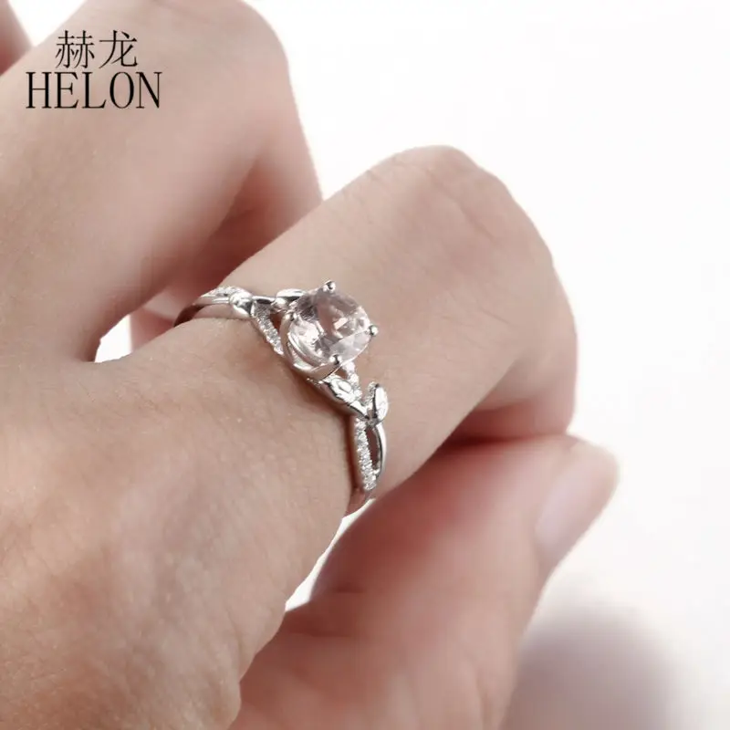 Кольцо HELON из стерлингового серебра 925, сертифицированное, круглое, 6 мм, 0.8ct, морганит, натуральный бриллиант, обручальное кольцо для женщин, модное, тонкое кольцо