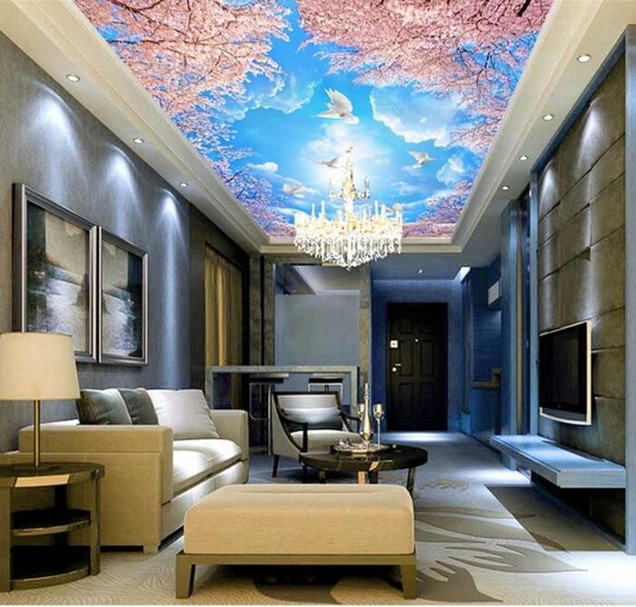 

Custom modern 3 d mural, blue sky and white clouds of cherry trees 3D zenith mural papel de parede,living room bedroom wallpaper