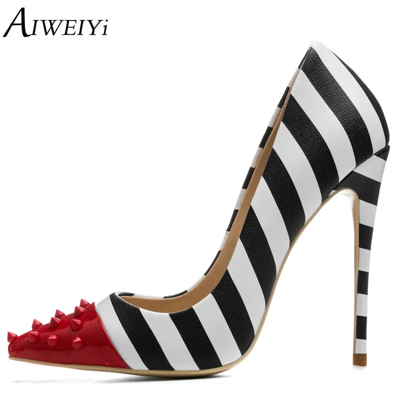 

AIWEIYi Brand Shoes Woman High Heels Platform Pumps Stilettos High Heels Rivets Pumps Shoes 8CM/10CM/12CM Ladies Wedding Sho