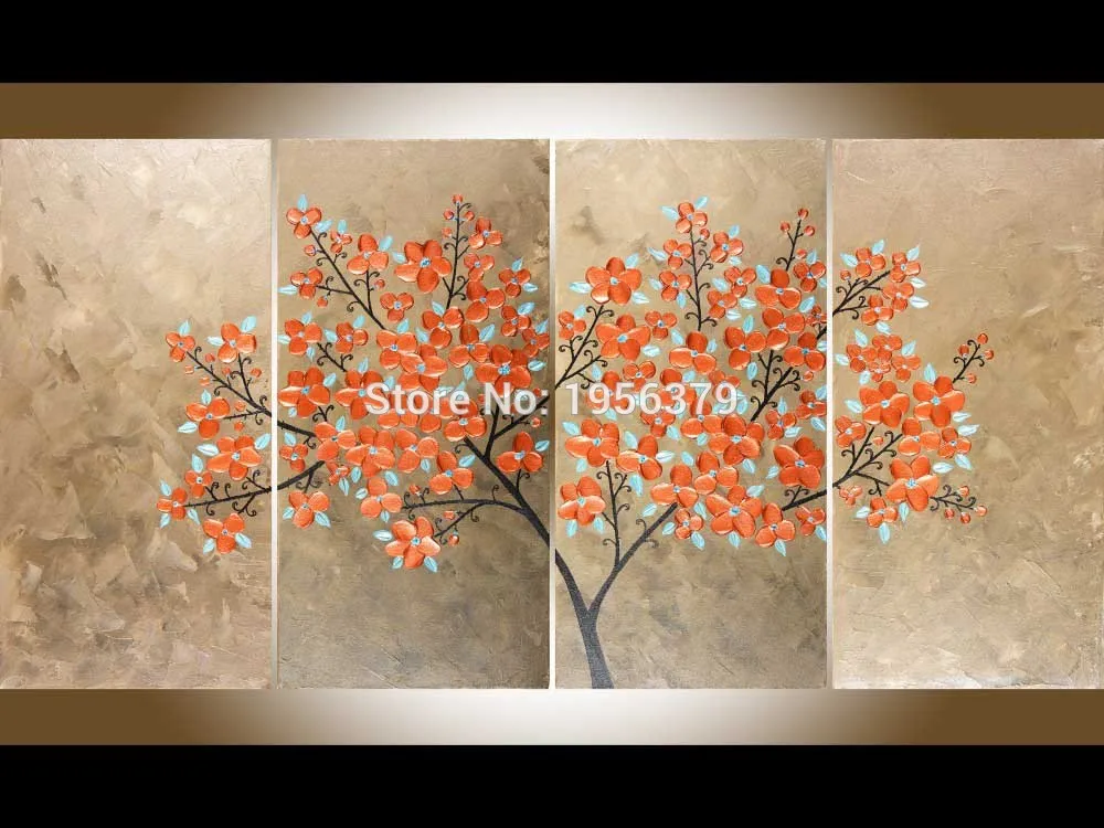 

Artist Handmade Orange Petal With the Blue Leaves all Around the Tree Handmade High Quality Beautiful Flower Oil Painting