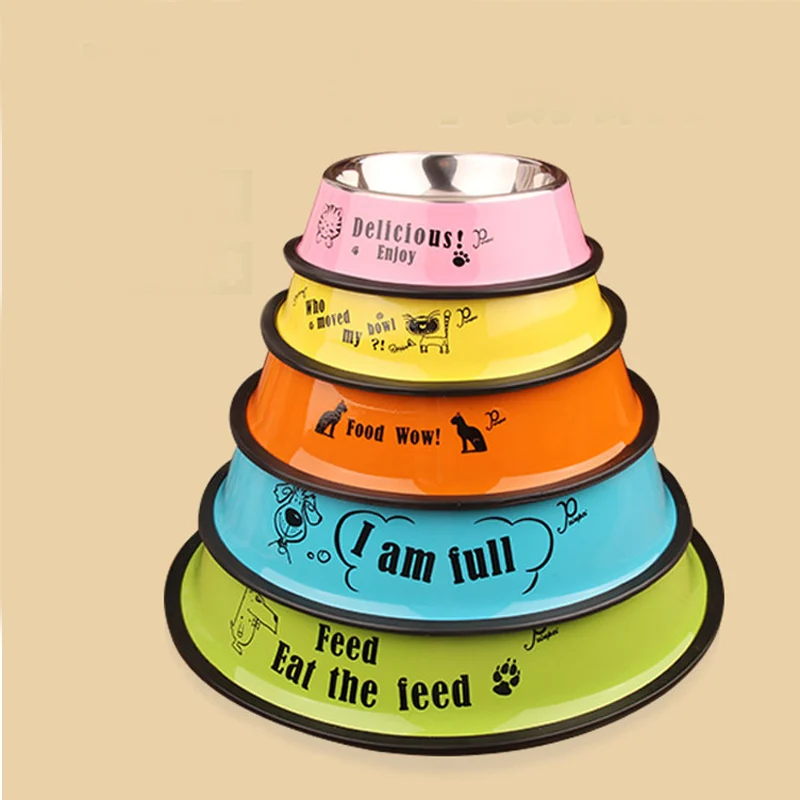 

Stainless Steel Dog Bowl Cartoon Pattern Feeding Tool Pet Cat Dog Food Feeder Water Fountain Non-slip Dishes 4 Size Multi-Colors