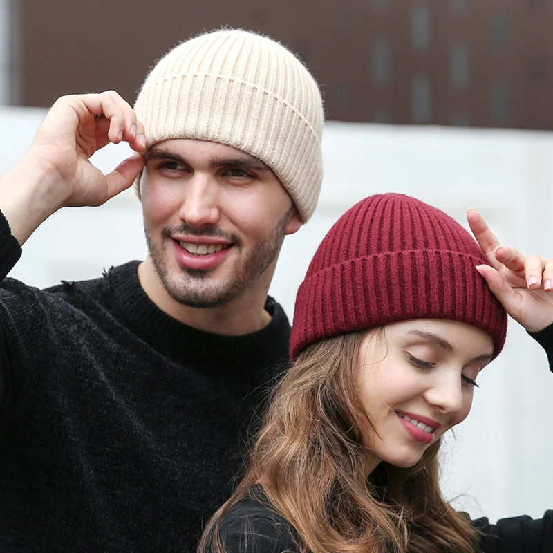 Beanie Men Winter Knit Hat Women Warm Angora Ski Accessory Brim Soft Casual Stretchy Outdoor Headwear (9)