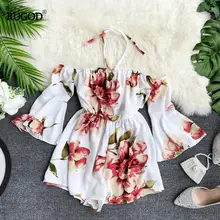 RUGOD цветочный принт ремень с открытыми плечами женские комбинезоны Boho шикарный стиль летние пляжные костюмы Лидер продаж 2 из двух частей Modis боди