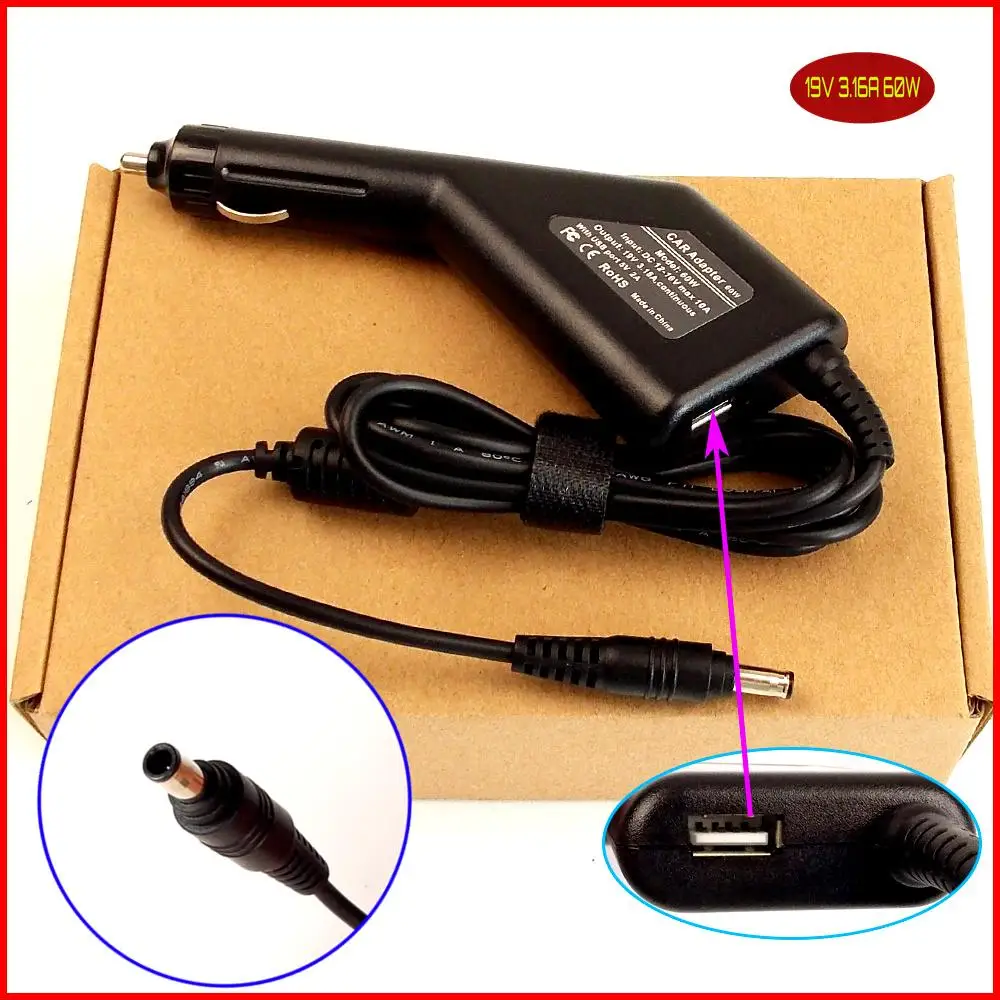 

Laptop DC Power Car Adapter Charger 19V 3.16A 60W + USB Port for Samsung QX410 QX410-S02US R580 305E NP305E NT305E R58