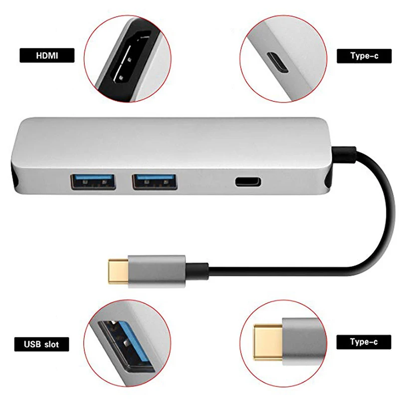 Basix USB C концентратор USB-C-HDMI 4K концентратор USB 3,0 адаптер PD/порт зарядки Micro USB для MacBook Pro samsung Galaxy S8 type C концентратор