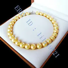 14 мм AAA+ желтое Южное море Жемчужное ожерелье 1" хрустальное слово женские ювелирные изделия