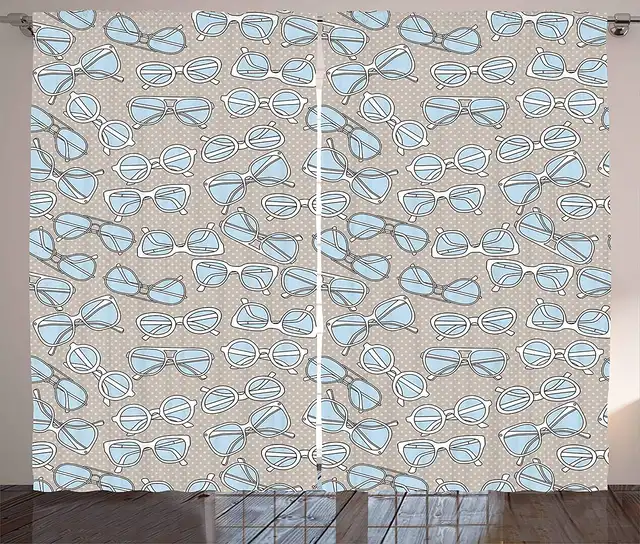 Retro Curtains Vintage Hipster Glasses Pattern On Polka Dots