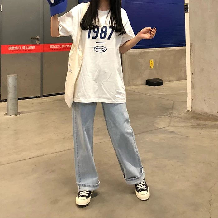 S-L spring korean style High Waist jeans Lady Casual straight denim light blue jeans womens mom jeans womans (X966)