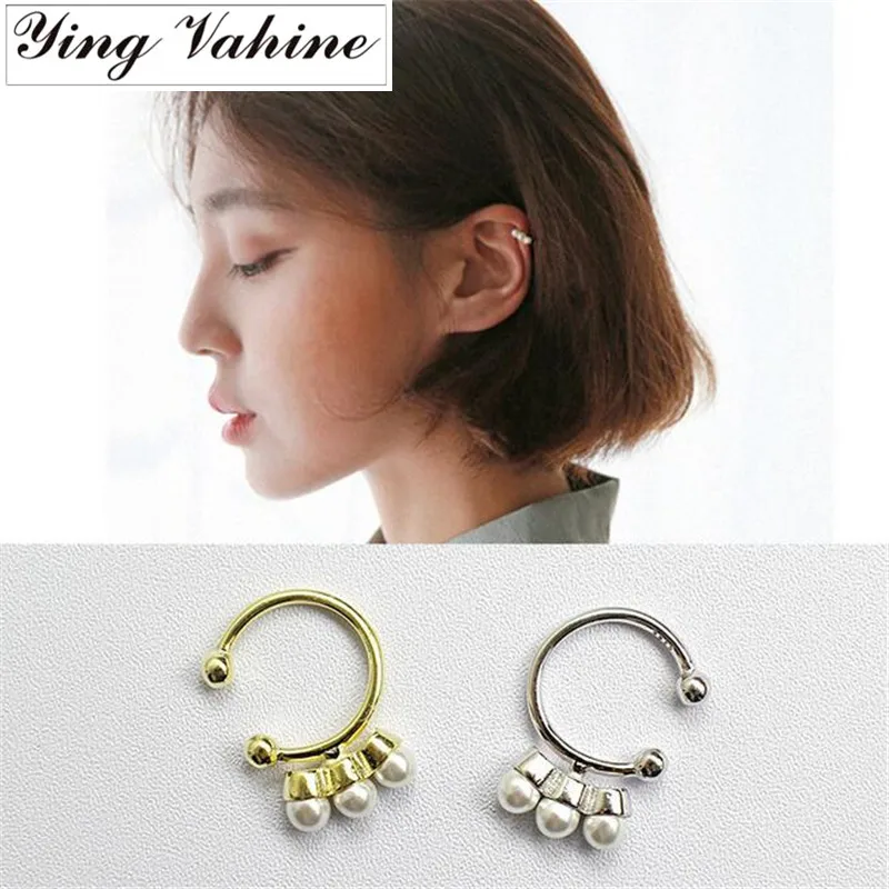 

ying Vahine 1PCS 925 Sterling Silver Jewelry Three Pearls Pendant Clip Earring brincos