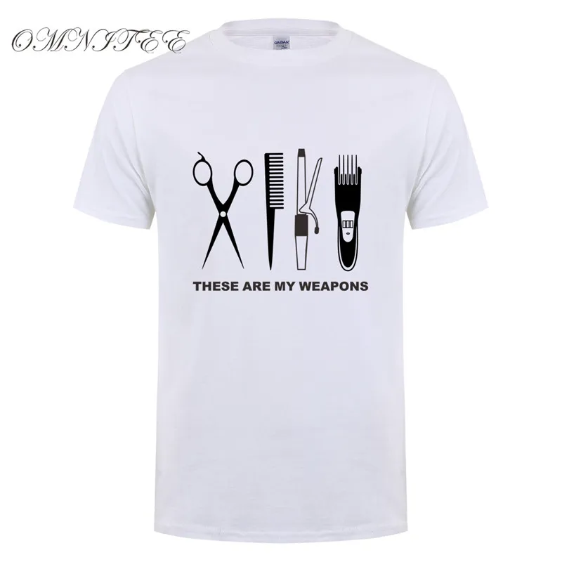 

New Summer Fashion Hairdresser T Shirt Men Short Sleeve Cotton Barber Weapons T-shirt Tops scissors Tshirt Camisetas OT-818