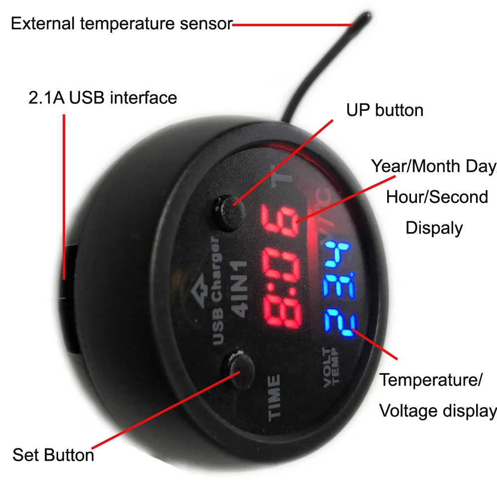 4 в 1 12 В 24 в часы термометр 2.1A двойной USB светодиодный цифровой дисплей авто Батарея телефон зарядное устройство
