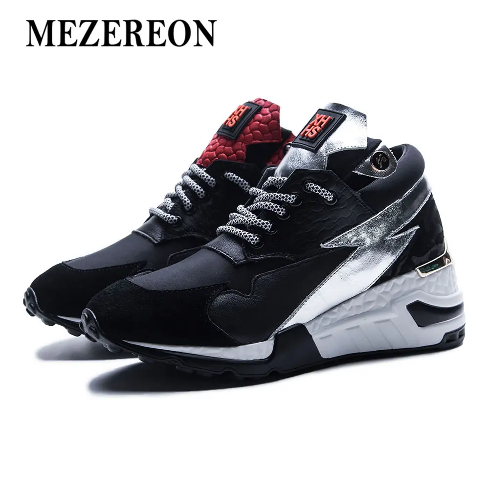 

MEZEREON Genuine Leather & Mesh Women's Platform Chunky Sneakers Fashion Buckle Women Flat Thick Sole Shoes Woman Dad Footwear