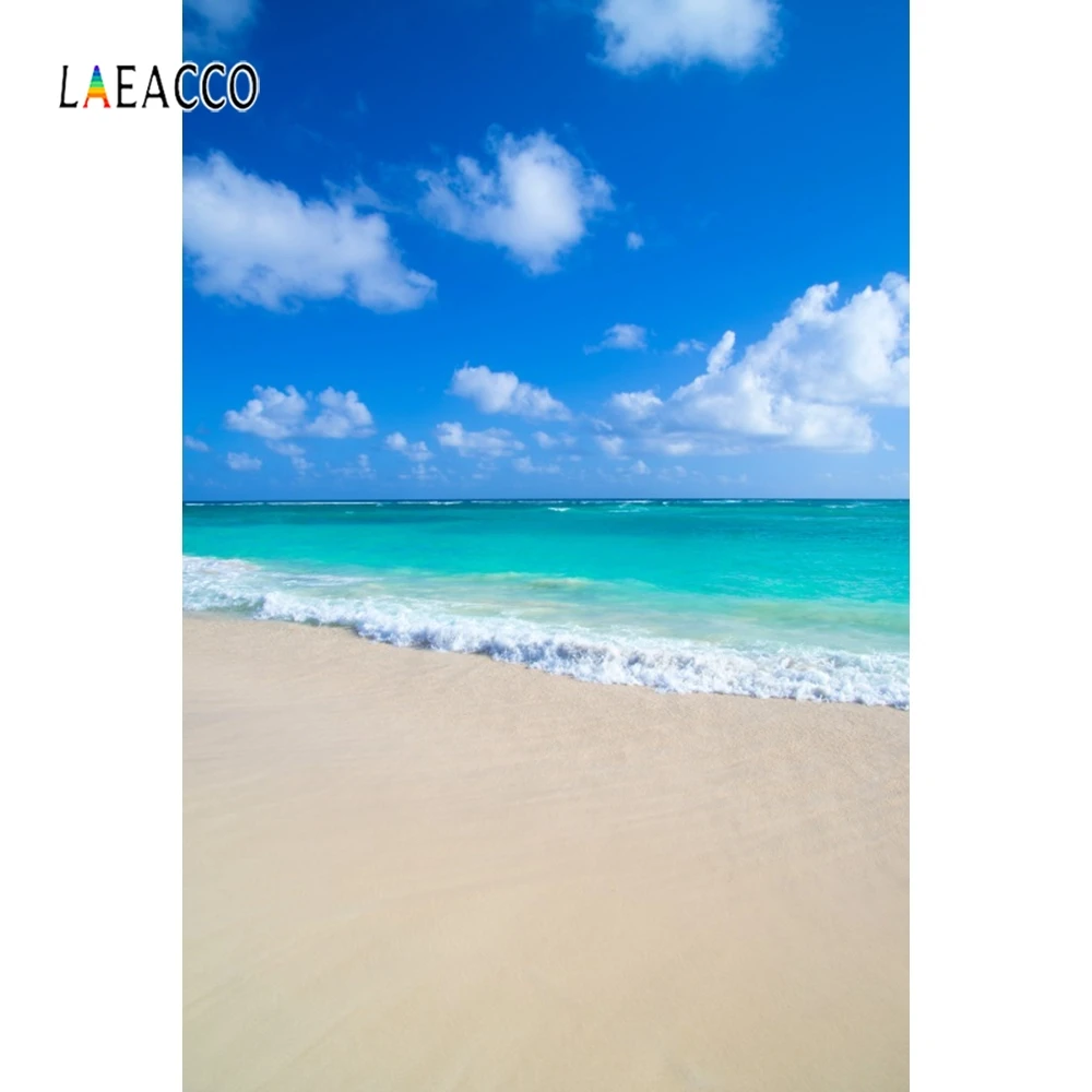 

Laeacco Blue Sky White Clouds Sea Beach Wave Summer Photography Backgrounds Customized Photographic Backdrops For Photo Studio