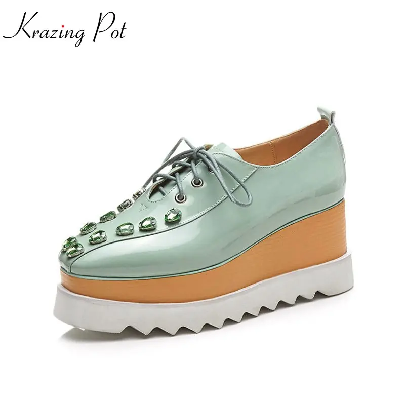 Pompes Chaussures Étanche Wedge Dentelle Pot Green Noir Cristal Cuir Vache Krazing L01 Carré Femmes Augmenté En mint Bout Superstar 2018 Up SvwAXnfg
