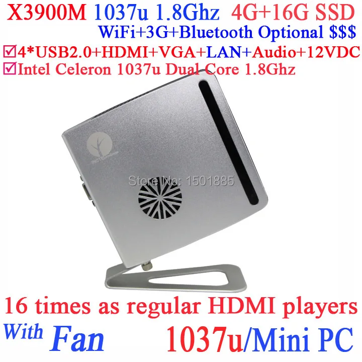 Cheap mini pc industrial pc,dual core mini pc 12v with Intel Celeron 1037u Dual Core 1.8Ghz 4G RAM 16G SSD