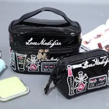 Новинка, мягкая женская сумка для хранения косметики из искусственной кожи с вышивкой, сумка-двойка, сумка-клатч, сумка для стирки, модная сумка в сумке, комплект из 2 предметов