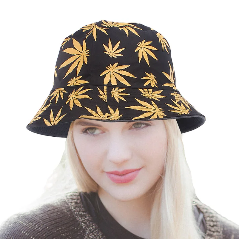 Maple leaves Brooklyn Bucket Hat Man Women Unisex cotton Hemp Leaf