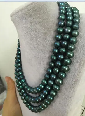 

Free shipping hot sale Women Bridal Wedding Jewelry >>natural 9-10mm south sea peacock green pearl necklace 48inch
