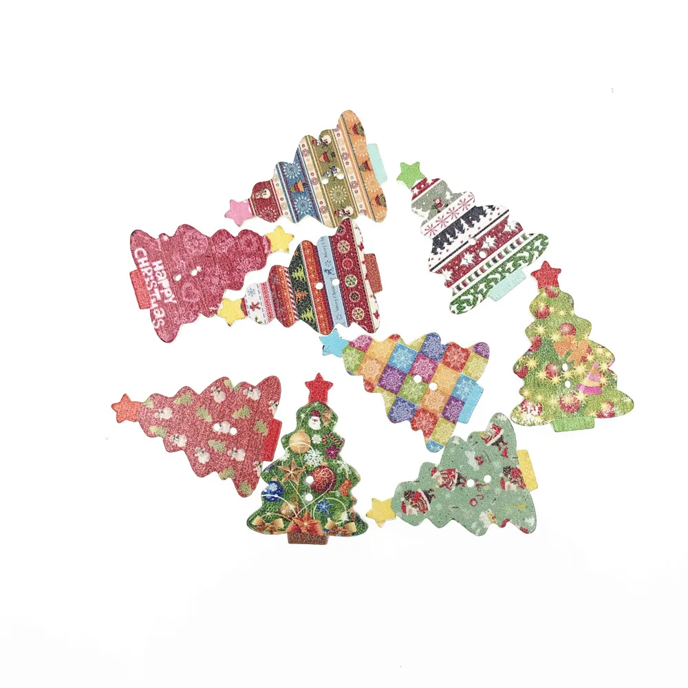 

50Pcs Mixed Christmas Tree Wooden Buttons for Scrapbooking Crafts Handmade Decorative Wood Button Clothing Sewing Accessories