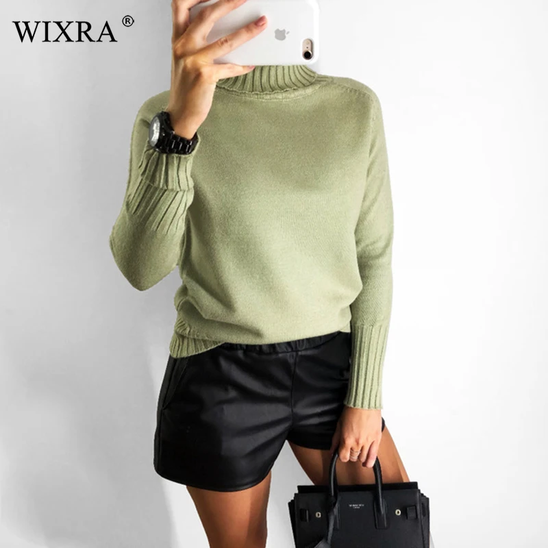 Wixra 2018 осень и зима новые женские свитера длинный рукав водолазка вязаный пуловер