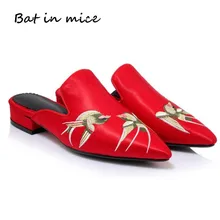 

High quality sexy Women shoes Fashion Embroider leather casual women Slip-On cozy Pointed Toe Slingbacks flats shoes Mujer W064