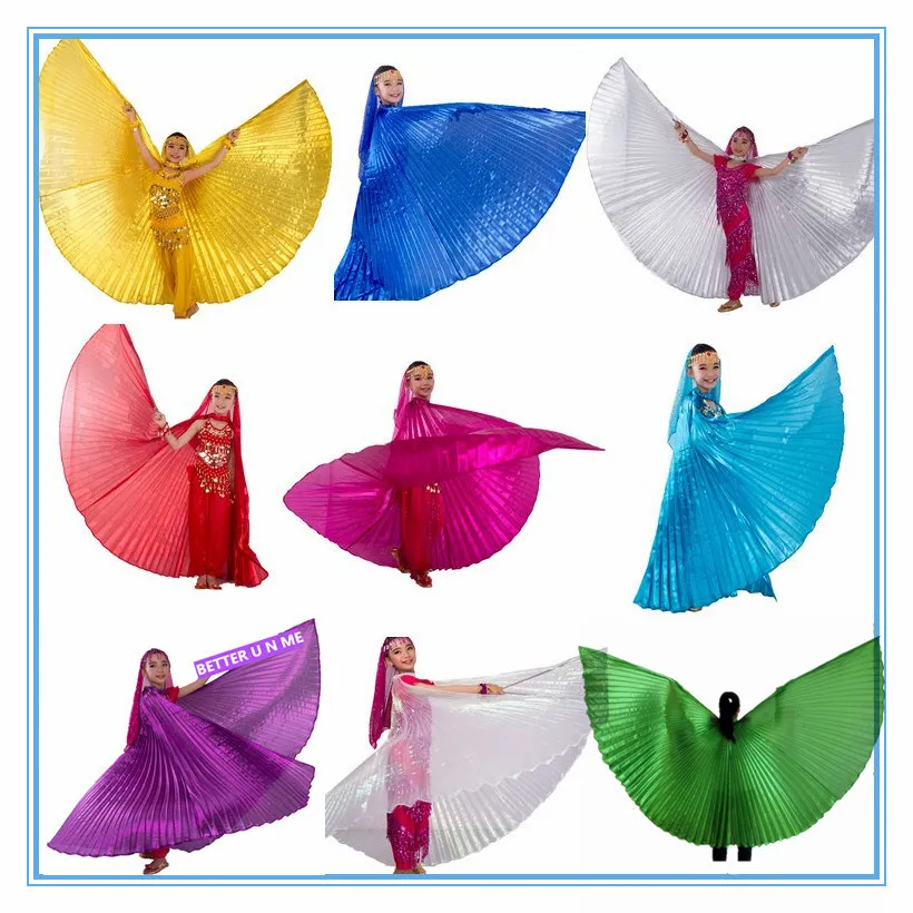 

Belly Dance Costume Kids Belly Dance Wings Bollywood Costums Kids Gypsy Belly Dancing Gold for Girls Children 11 Colors Sticks