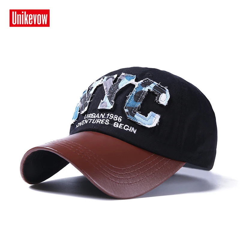 

Unikevow Cotton NYC Baseball Cap 3D Letter Snapback Men Women Caps Hat Adjustable Summer Autumn Hat With Leather Visor