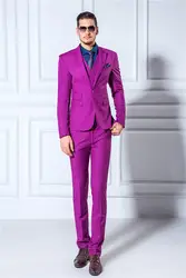 2019 Новое поступление Для мужчин костюмы Тонкий Пиджаки смокинг (куртка + штаны + жилет) Жених выпускного вечера фиолетовое свадебное платье