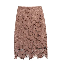 Летние новые кружевные открытые женские юбки с высокой талией, элегантные розовые кружевные длинные Облегающие юбки-карандаш вечерние юбки