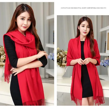 

Warm Soft Faux Cashmere Red Scarf for Women Wool Winter Poncho Female Shawl Women's Tippet Female Scarves Lady's Headscarf Stole