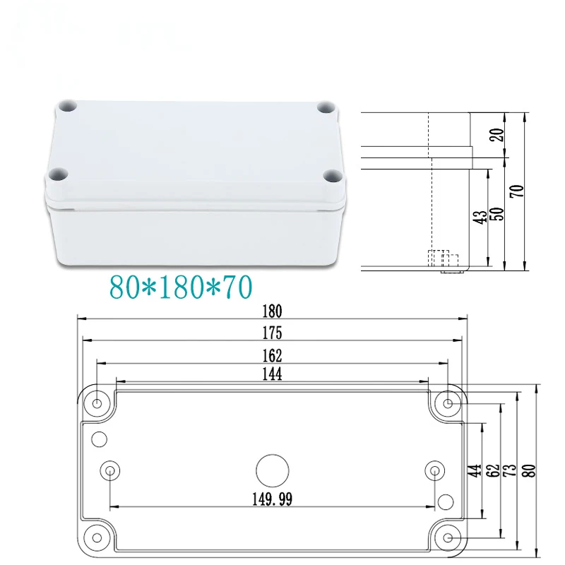 ABS Пластик IP67 Водонепроницаемый распределительная коробка DIY открытый распределительная коробка ответвительная коробка кабеля - Цвет: 80x180x70