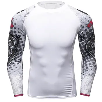 

White Running Shirt Men Rashgard Long Sleeve Skull Punisher T Shirt Compression Shirt Sport GYM Top Bodybuilding Fitness Tshirt
