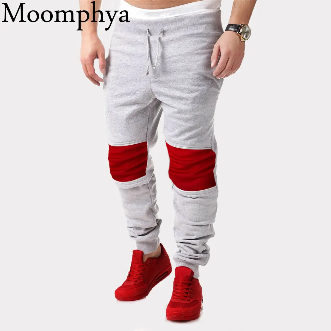 

2018 Men Spliced Joggers pants Red patchwork sweatpants Slim hip hop streetwear men pants