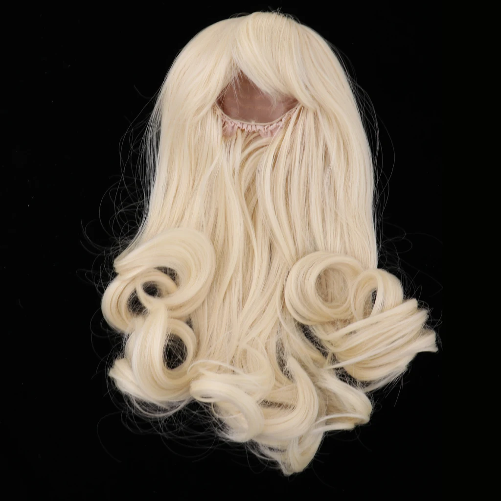 Classical Long Curly Wig with Bang Doll Haircut for 16inch Salon Girl Doll DIY Making Accessory - Light Golden