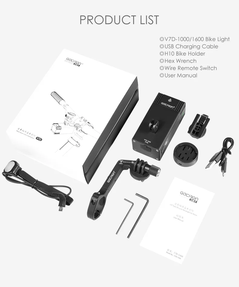 Best Gaciron Intelligent V7D-1000/1600Lumen Mountain Bicycle Light Front USB Rechargeable IPX6 Waterproof Bicycle Light For Race 20