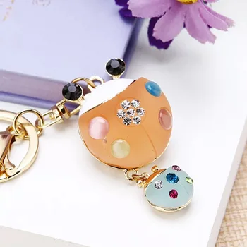 

free shipping 50pcs/lot rhinestone ladybug keychain purse hanger good quality bridal showers keychain favors and gifts for guest