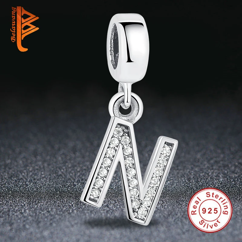 Бусина Шарм сделай сам из серебра 925 пробы с буквой N|crystal charm beads|beads fitletter n |