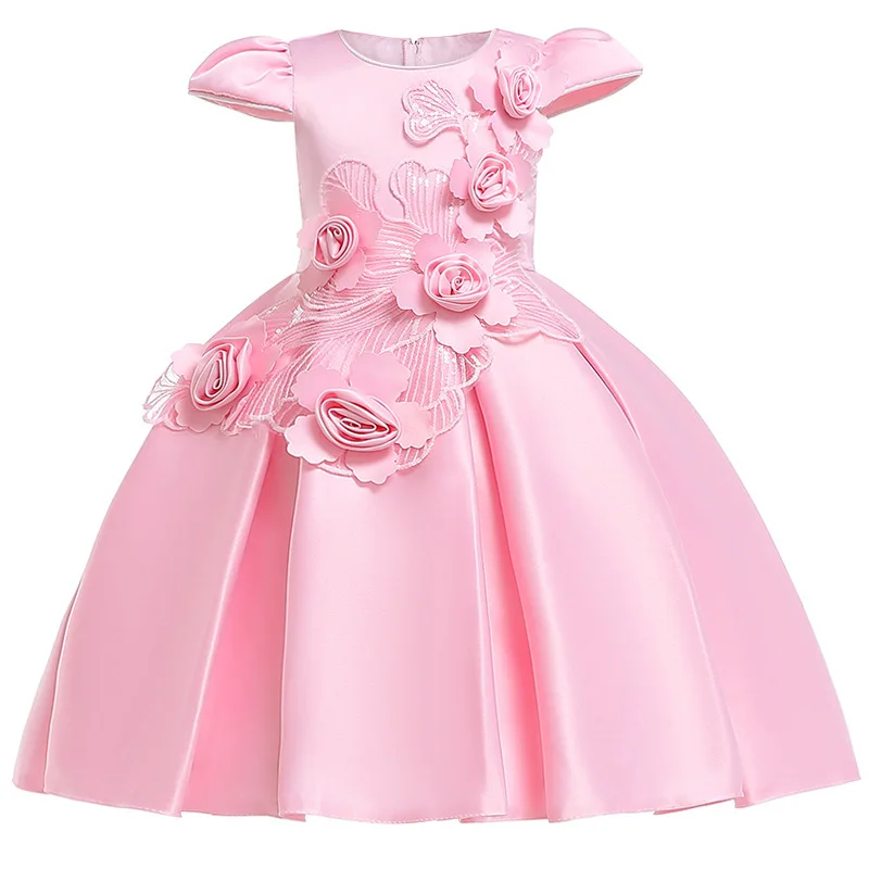 Высококачественное платье принцессы с цветочным рисунком для девочек, одежда, платья осенне-зимняя стильная одежда детское праздничное платье-пачка для девочек от 3 до 12 лет, красный цвет - Цвет: pink