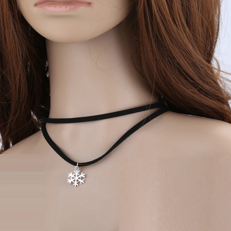 

Double layer Collar Choker Necklace Women Vintage snowflake pendant necklaces silver alloy Jewelry Gift xuben sale