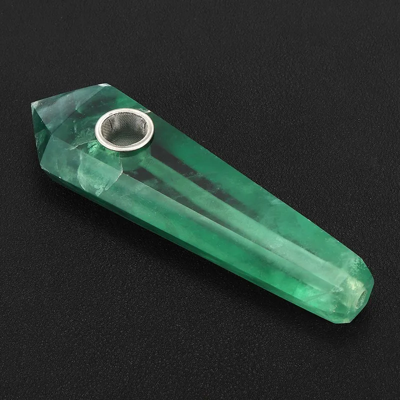 Goedkoop Hot Selling 1 ST Zeldzame Natuurlijke Groene Fluoriet Kwartskristal Wand Pijp Met Gat Healing Wand Crystal Pijp Edelsteen Ambachten Gift