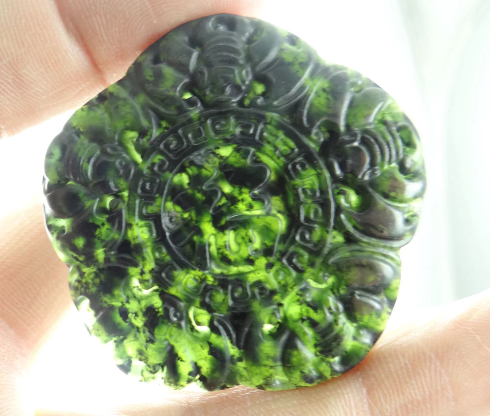 50*50 натуральный китайский черный зеленый камень ручной резной статуя дракона и феникса амулет кулон ожерелье Изготовление ювелирных изделий