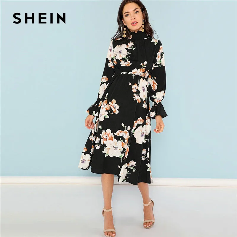 SHEIN Нарядное Платье С Цветочным Принтом Для Девочек Длинным Рукавом