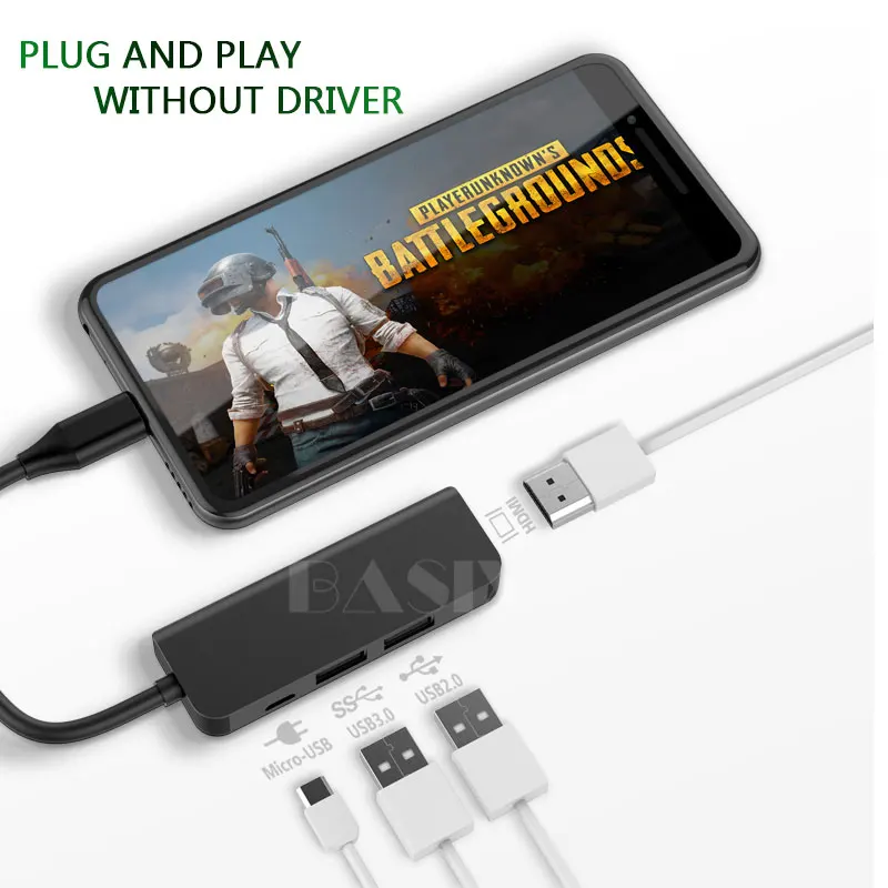 Basix USB C концентратор USB C к HDMI 4 K концентратор USB 3,0 USB2.0 адаптер Micro Зарядка через usb Порты и разъёмы для MacBook pro samsung Galaxy S8 Тип c концентратора